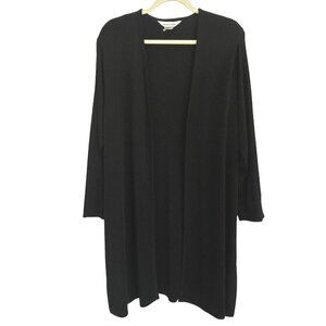 Misook Womens Long Line Open Cardigan Black M Classy Luxury 100% Acrylic Vtg
